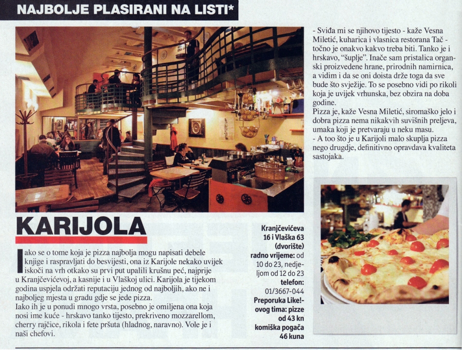 Pizzeria Karijola u Like! magazinu 2013.